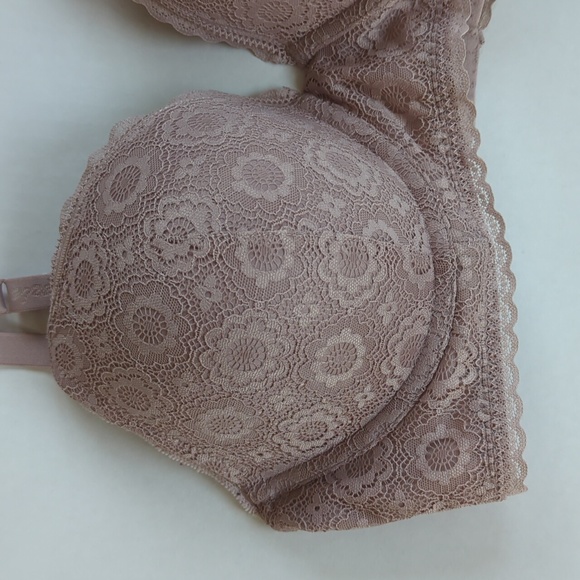 Aerie Real Happy Plunge Crochet Lace Underwire Bra 36D Pink Tan Purple - Picture 6 of 16